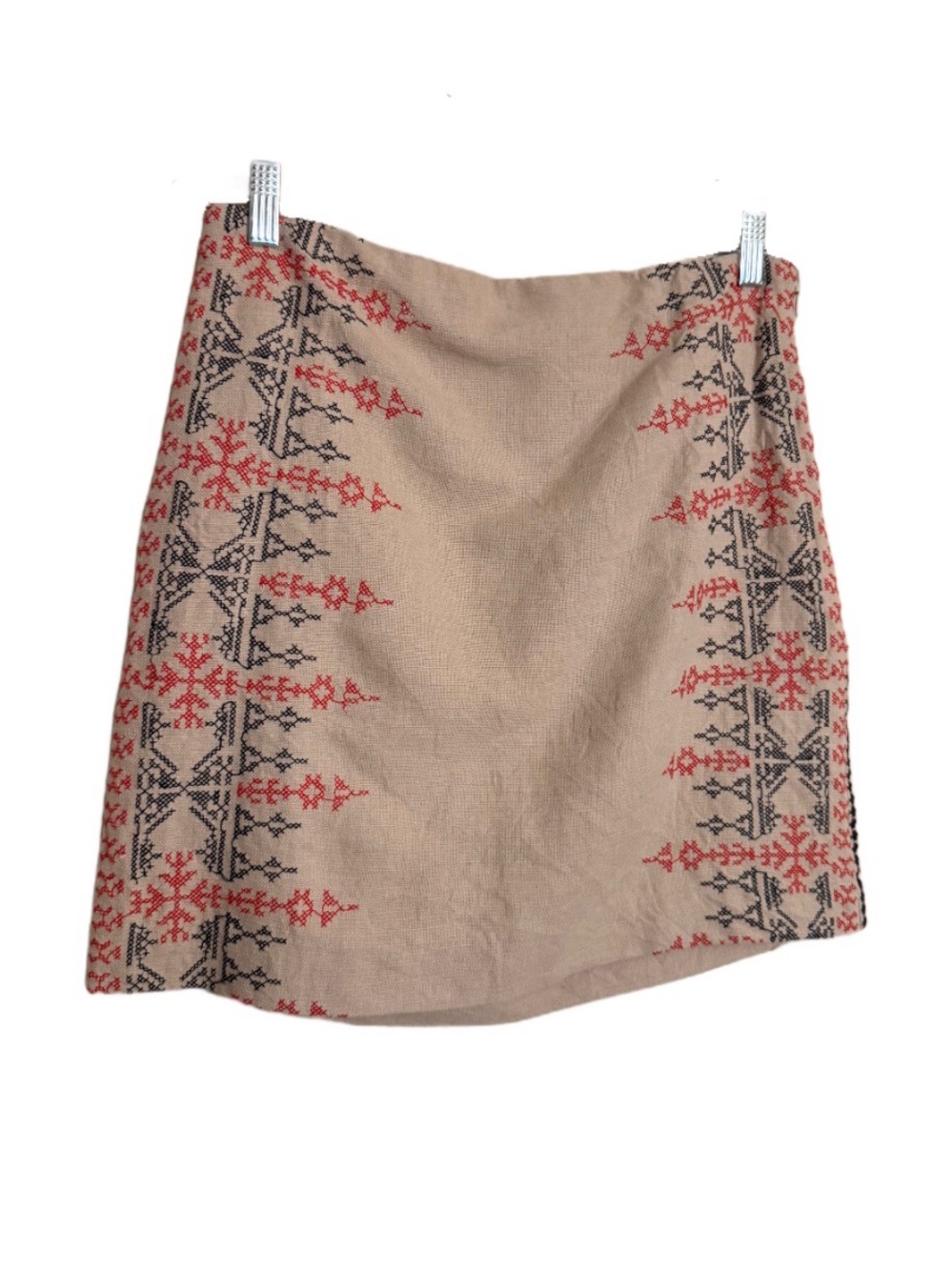 Ann Taylor LOFT Women's Skirt Sz 8 Beige Embroidered Cross Stich Linen Blend NWT